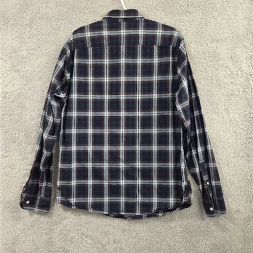 Banana Republic Button Up Shirt Men Large Tall (LT) Blue Plaid Untucked Slim Fit